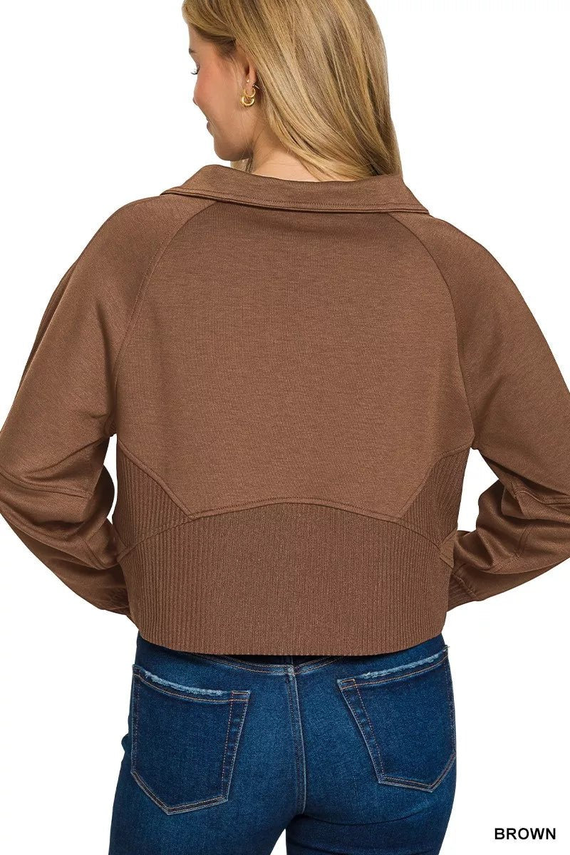 Zenana Scuba Full Zip Cropped Jacket with Pockets - DILARIA