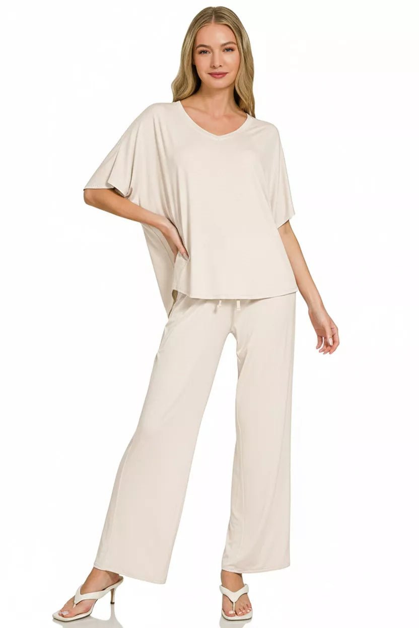 Zenana V - Neck Oversized Top & Pants Set - DILARIA