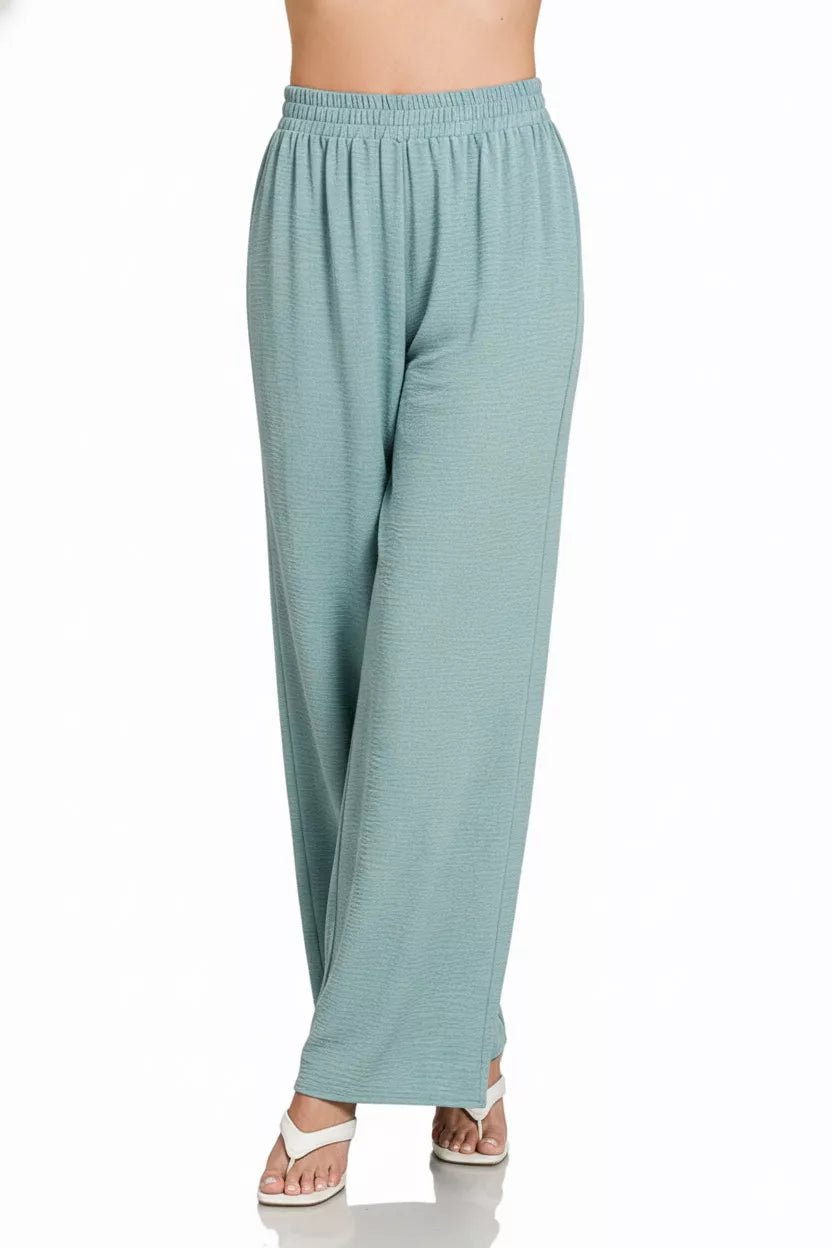 Zenana Woven Airflow Elastic Waistband Pants - DILARIA