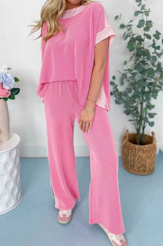 2 - tone Colorblock Patchwork Corded 2pcs Outfit - DILARIA