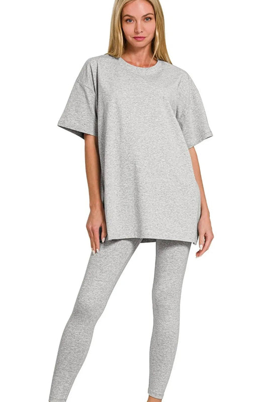 Zenana Cotton Round Neck Top & Legging Set - DILARIA