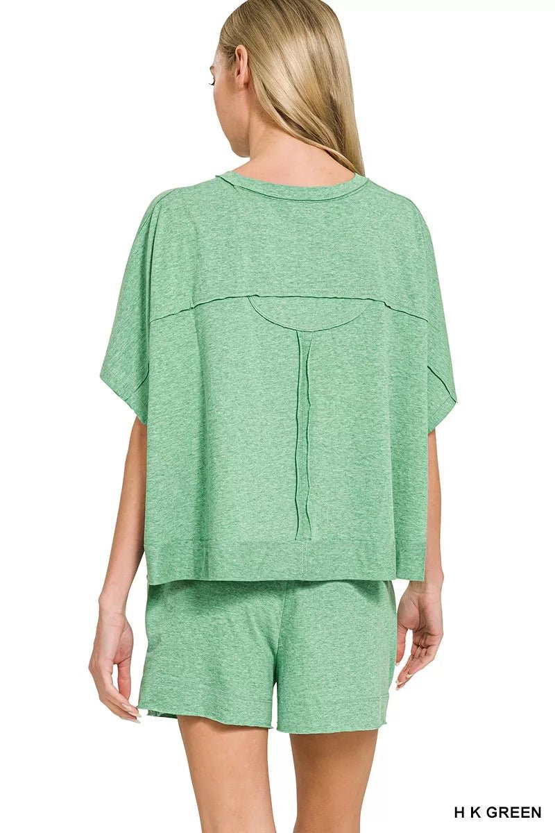 Zenana Exposed Seam Boxy Top & Shorts Set - DILARIA