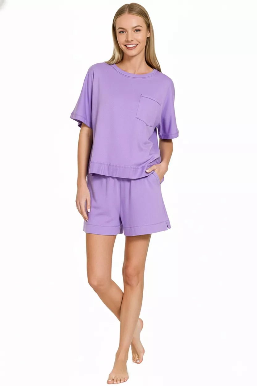 Zenana Exposed Seam Boxy Top & Shorts Set - DILARIA