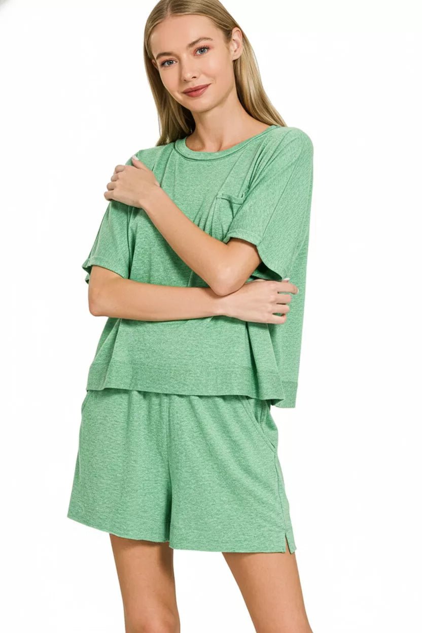 Zenana Exposed Seam Boxy Top & Shorts Set - DILARIA