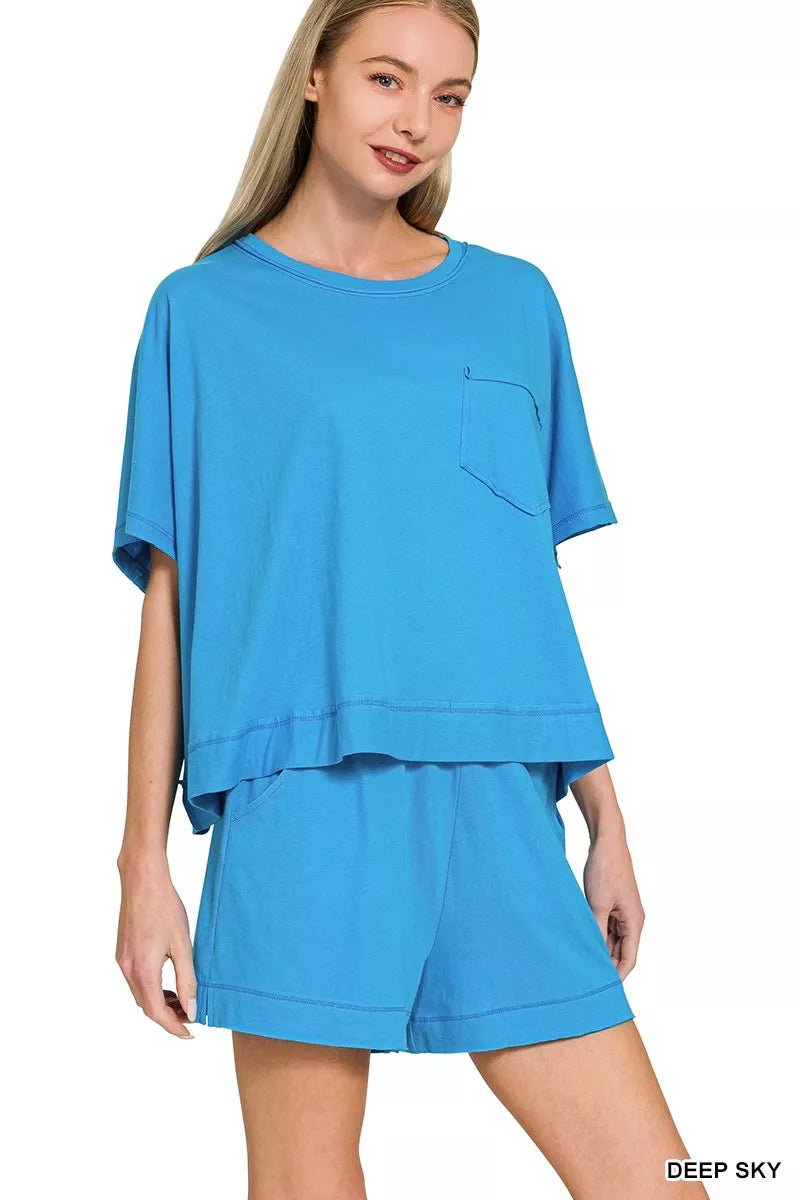 Zenana Exposed Seam Boxy Top & Shorts Set - DILARIA