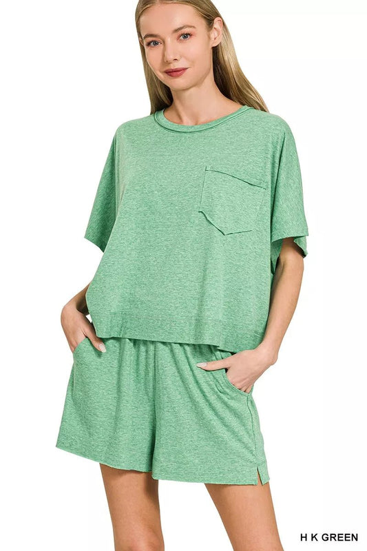 Zenana Exposed Seam Boxy Top & Shorts Set - DILARIA