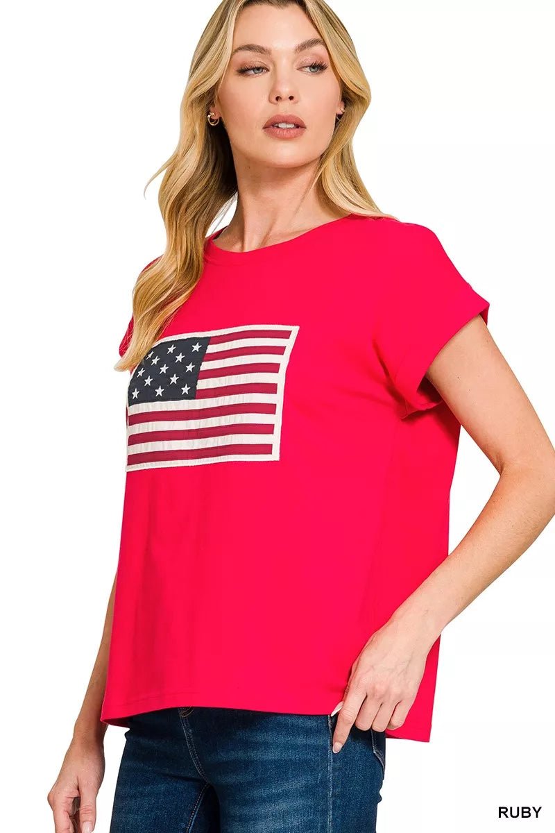 Zenana Full Size US Flag Round Neck Short Sleeve T-Shirt Plus Size - DILARIA
