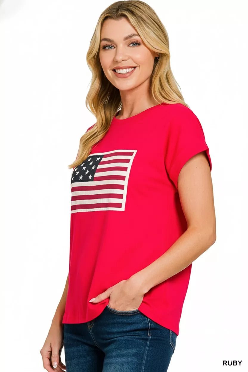 Zenana Full Size US Flag Round Neck Short Sleeve T-Shirt Plus Size - DILARIA