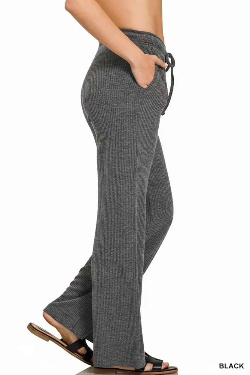 Zenana Ribbed Drawstring Lounge Pants - DILARIA