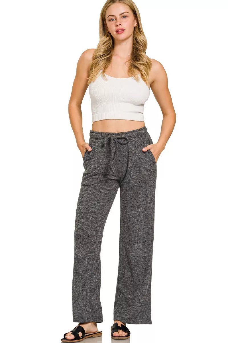 Zenana Ribbed Drawstring Lounge Pants - DILARIA