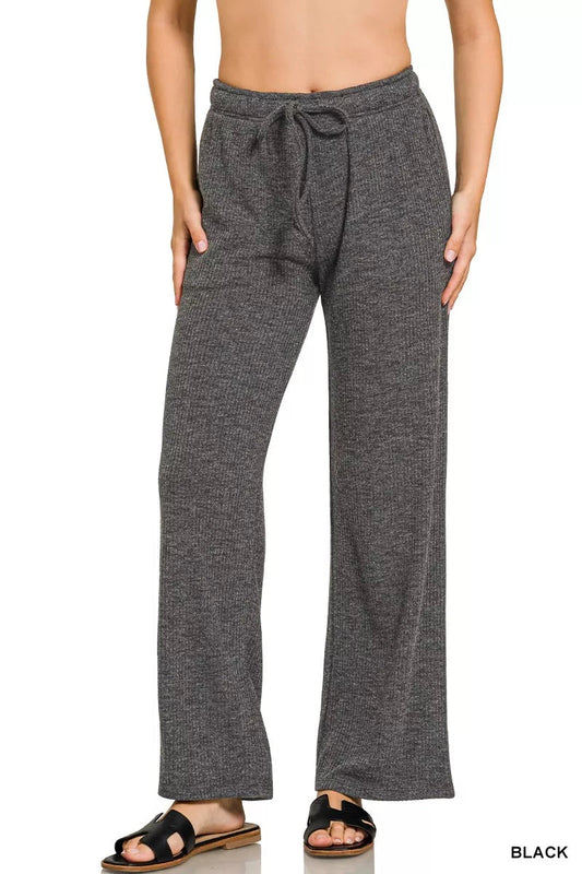 Zenana Ribbed Drawstring Lounge Pants - DILARIA