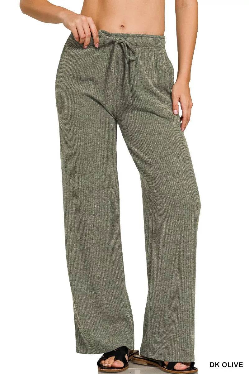 Zenana Ribbed Drawstring Lounge Pants - DILARIA