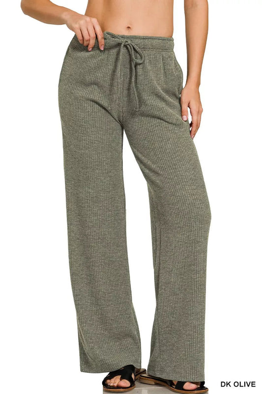 Zenana Ribbed Drawstring Lounge Pants - DILARIA