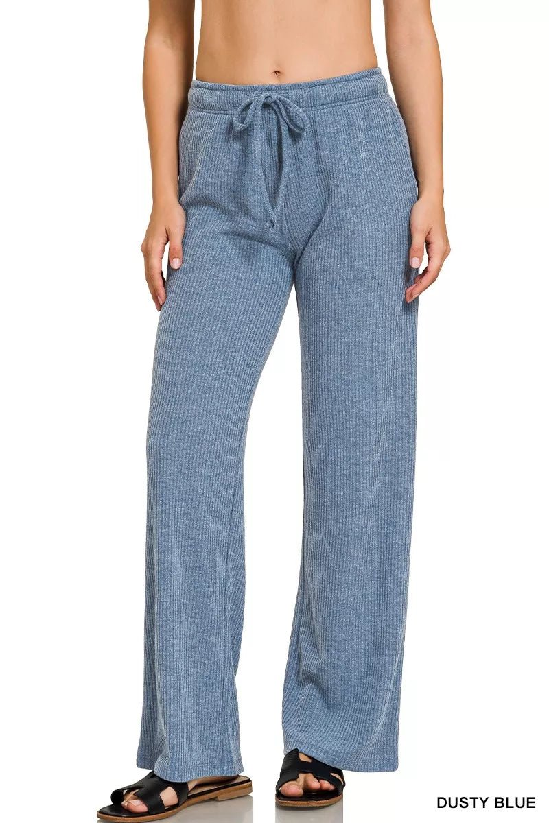 Zenana Ribbed Drawstring Lounge Pants - DILARIA