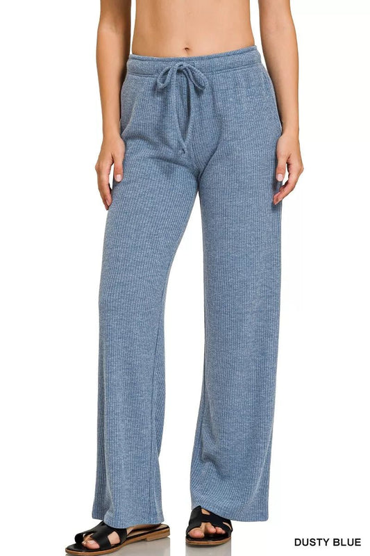 Zenana Ribbed Drawstring Lounge Pants - DILARIA