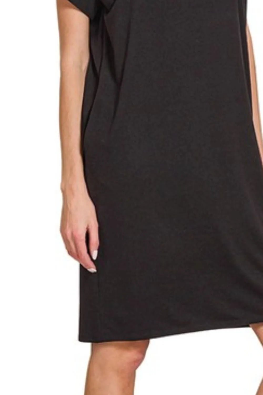 Zenana Rolled Short Sleeve Round Neck Dress - DILARIA