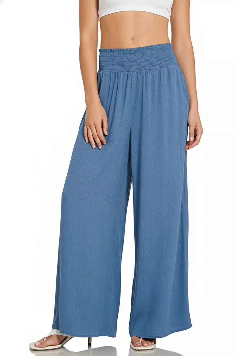 Zenana Smocked Waistband Wide Leg Lounge Pants - DILARIA