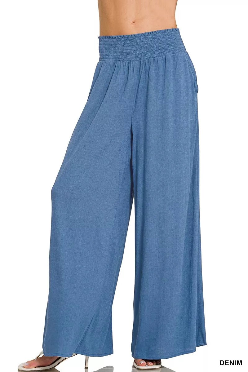 Zenana Smocked Waistband Wide Leg Lounge Pants - DILARIA