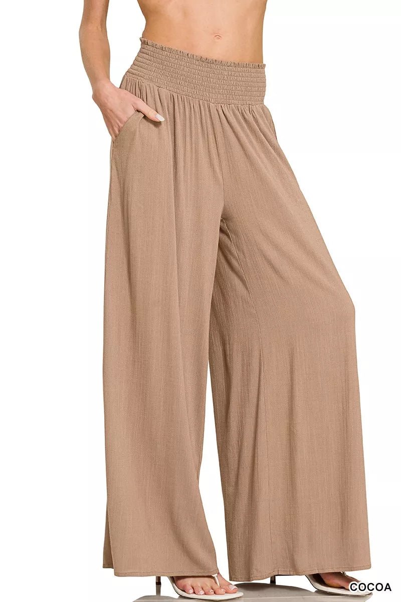 Zenana Smocked Waistband Wide Leg Lounge Pants - DILARIA