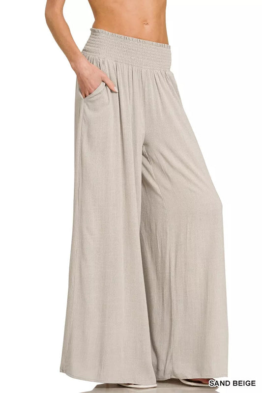 Zenana Smocked Waistband Wide Leg Lounge Pants - DILARIA
