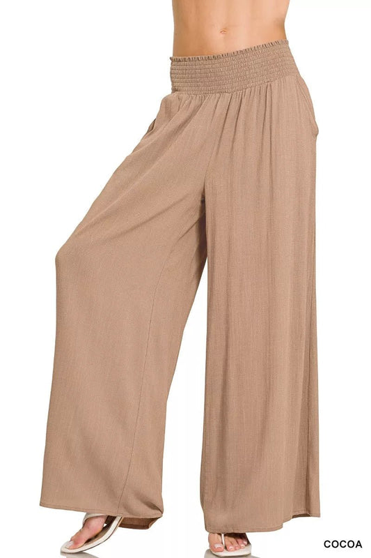 Zenana Smocked Waistband Wide Leg Lounge Pants - DILARIA