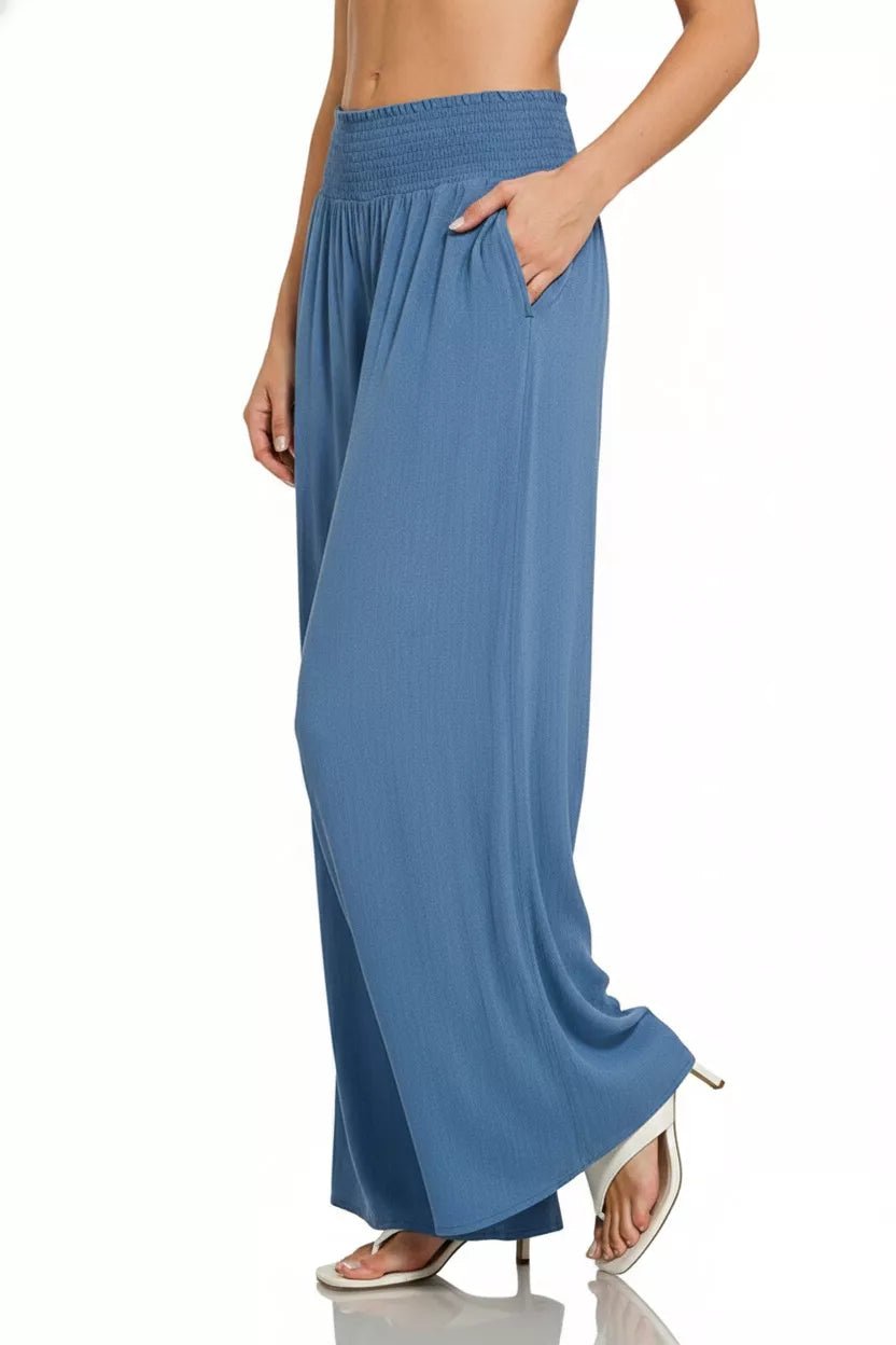 Zenana Smocked Waistband Wide Leg Lounge Pants - DILARIA