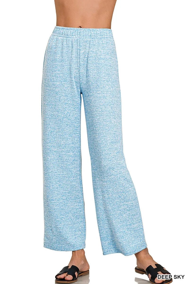 Zenana Soft Melange Hacci Elastic Waistband Lounge Pants - DILARIA