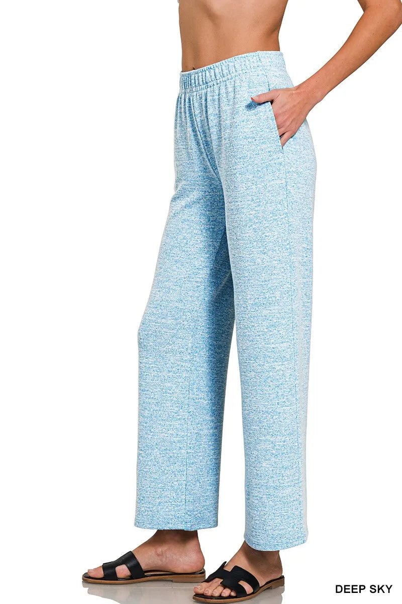 Zenana Soft Melange Hacci Elastic Waistband Lounge Pants - DILARIA