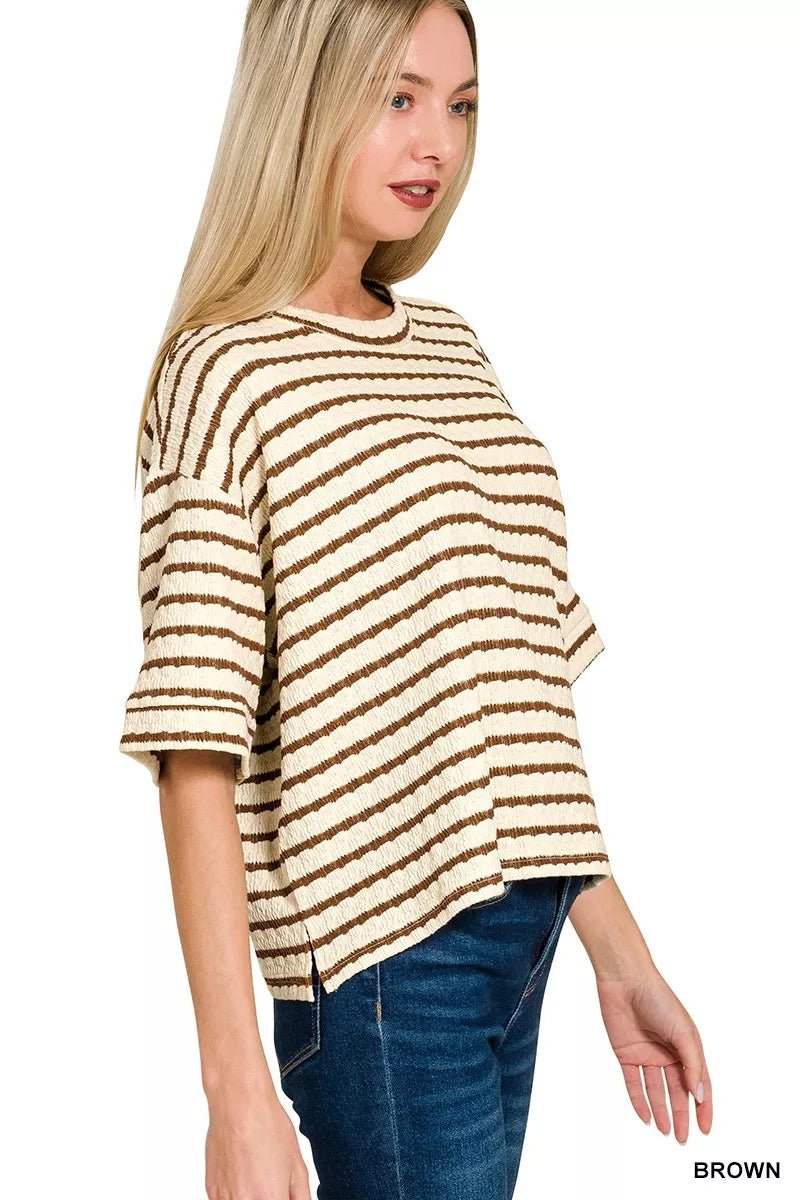 Zenana Striped Short Sleeve Tee & Shorts Set - DILARIA