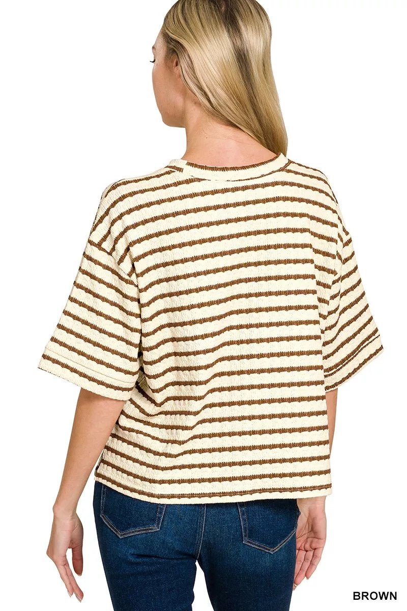 Zenana Striped Short Sleeve Tee & Shorts Set - DILARIA