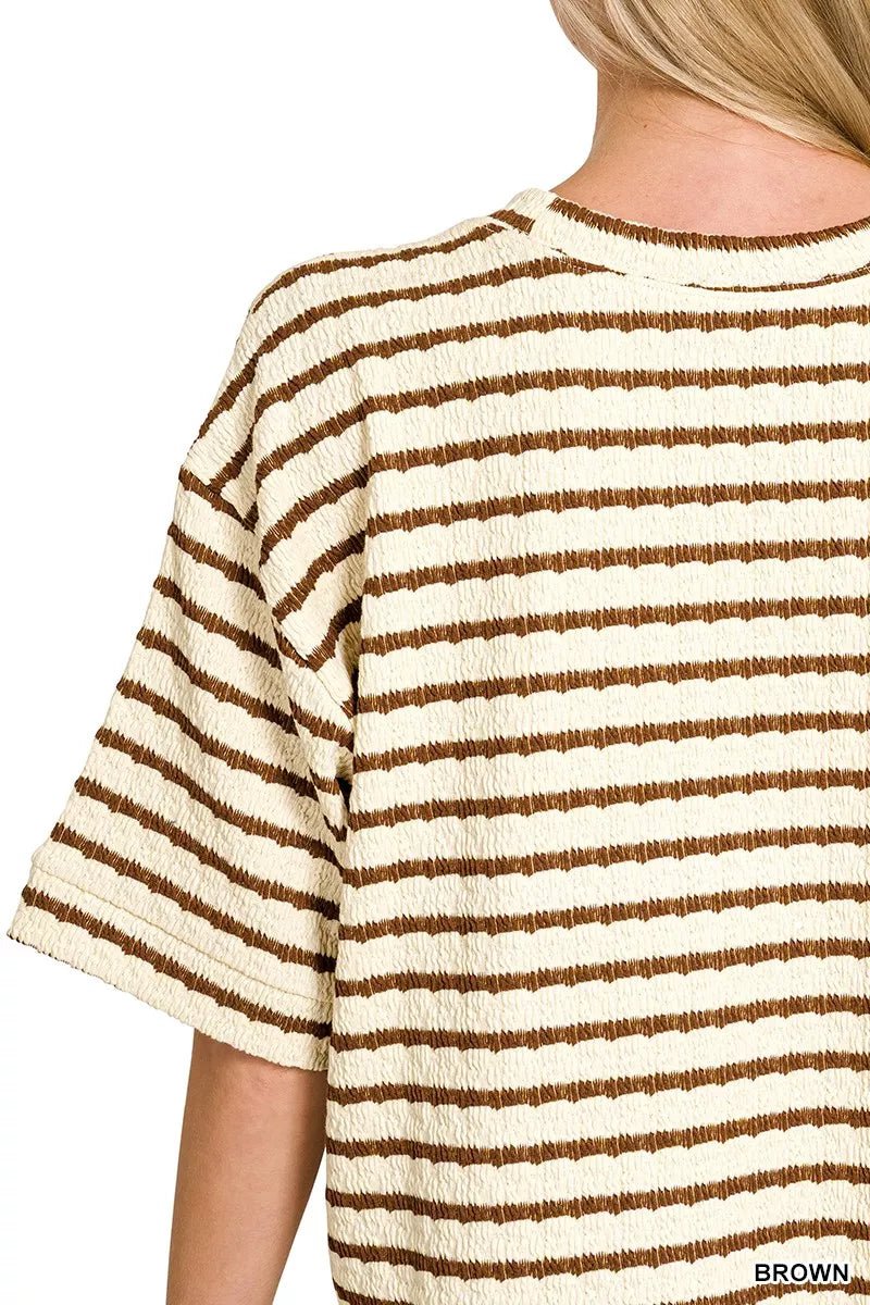 Zenana Striped Short Sleeve Tee & Shorts Set - DILARIA