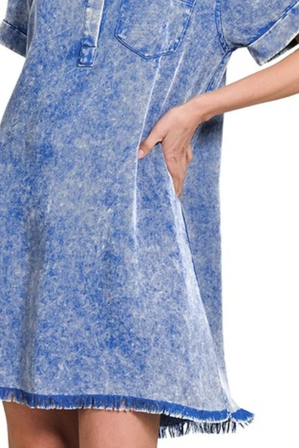 Zenana Tencel Mineral Washed Collared Shirts Dress - DILARIA