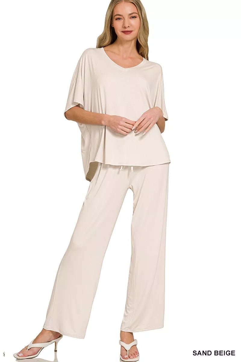 Zenana V - Neck Oversized Top & Pants Set - DILARIA