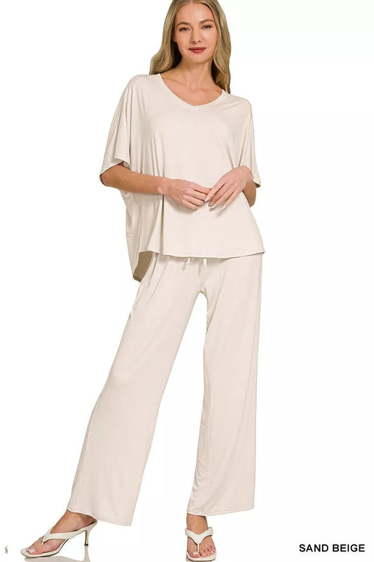 Zenana V - Neck Oversized Top & Pants Set - DILARIA