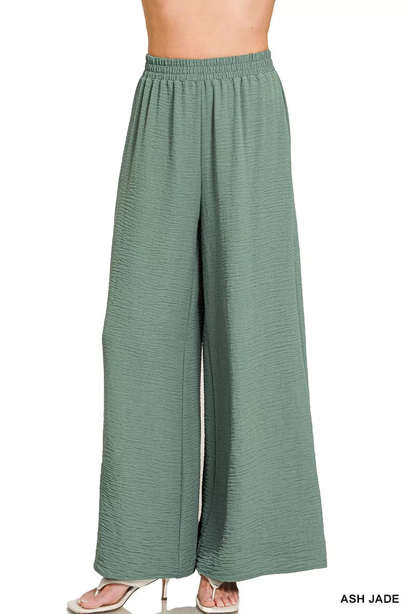 Zenana Woven Airflow Elastic Waistband Pants - DILARIA