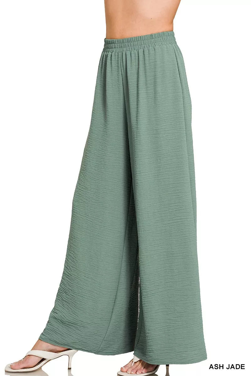 Zenana Woven Airflow Elastic Waistband Pants - DILARIA