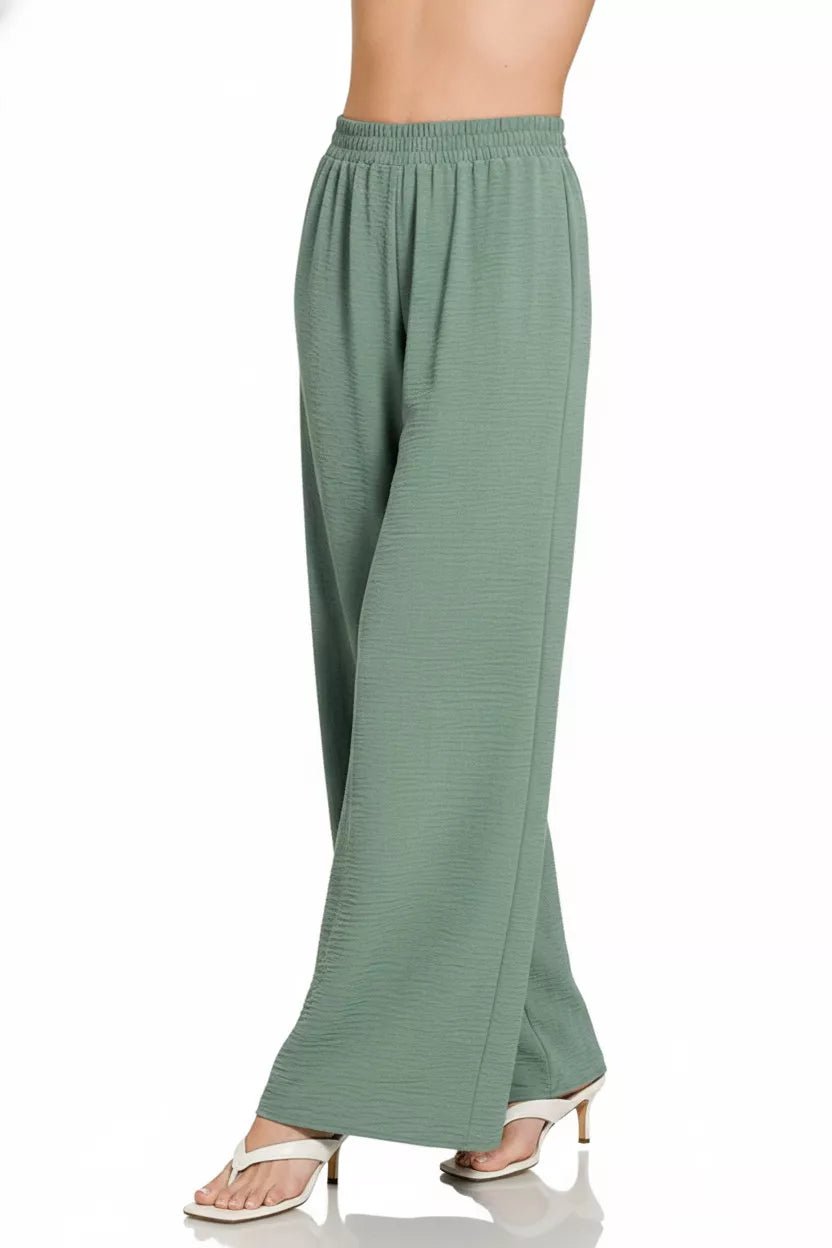 Zenana Woven Airflow Elastic Waistband Pants - DILARIA