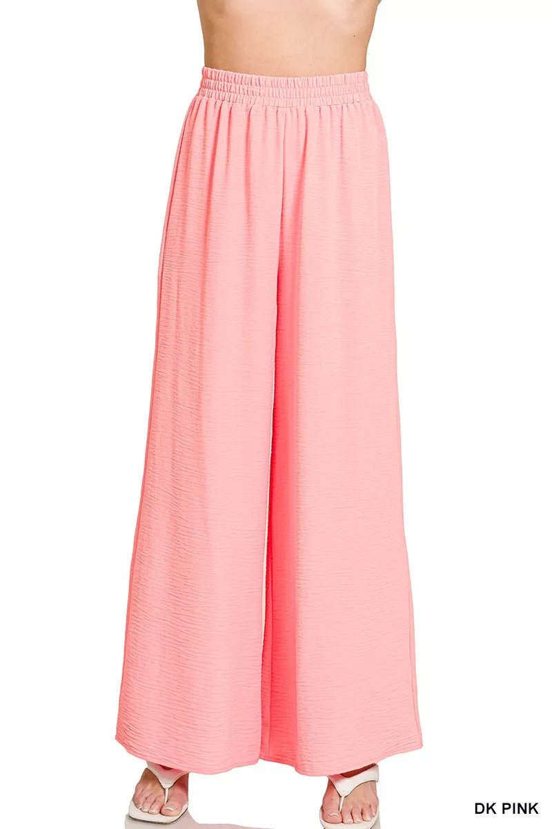 Zenana Woven Airflow Elastic Waistband Pants - DILARIA