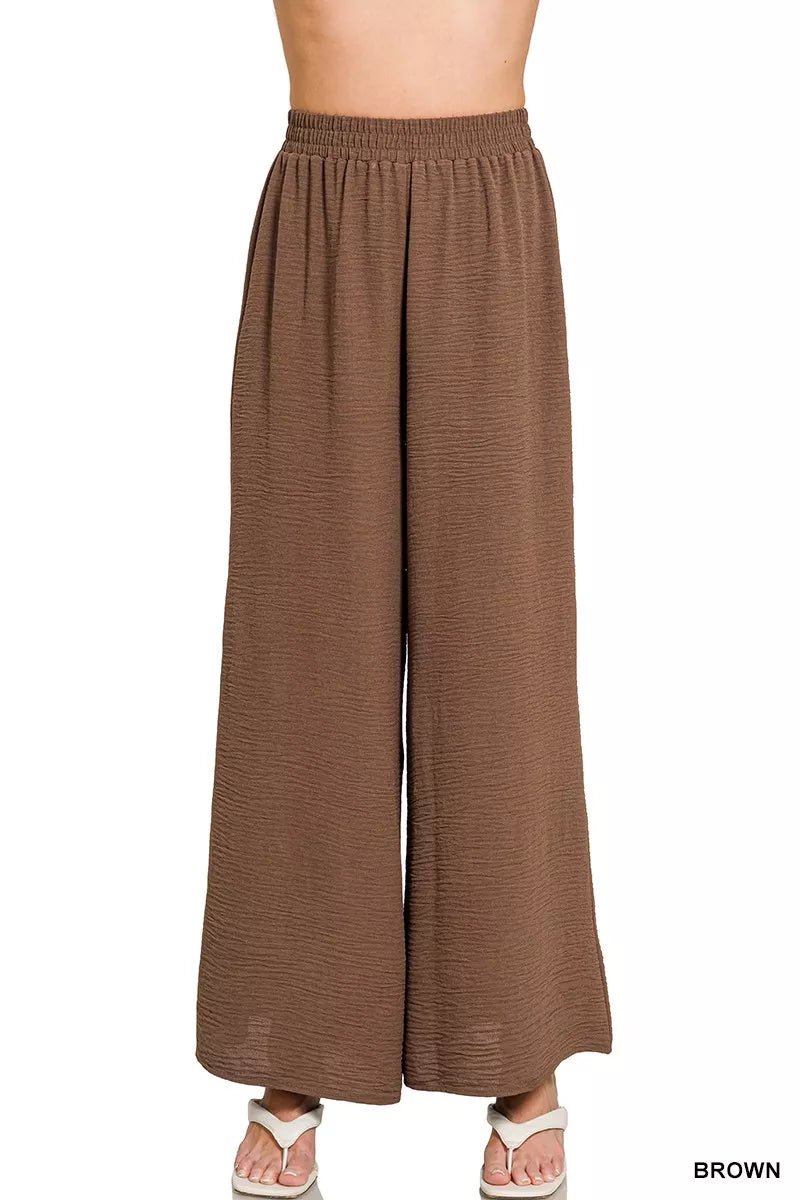 Zenana Woven Airflow Elastic Waistband Pants - DILARIA