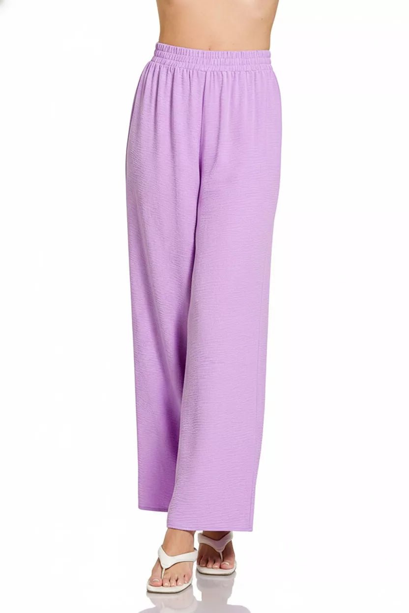 Zenana Woven Airflow Elastic Waistband Pants - DILARIA