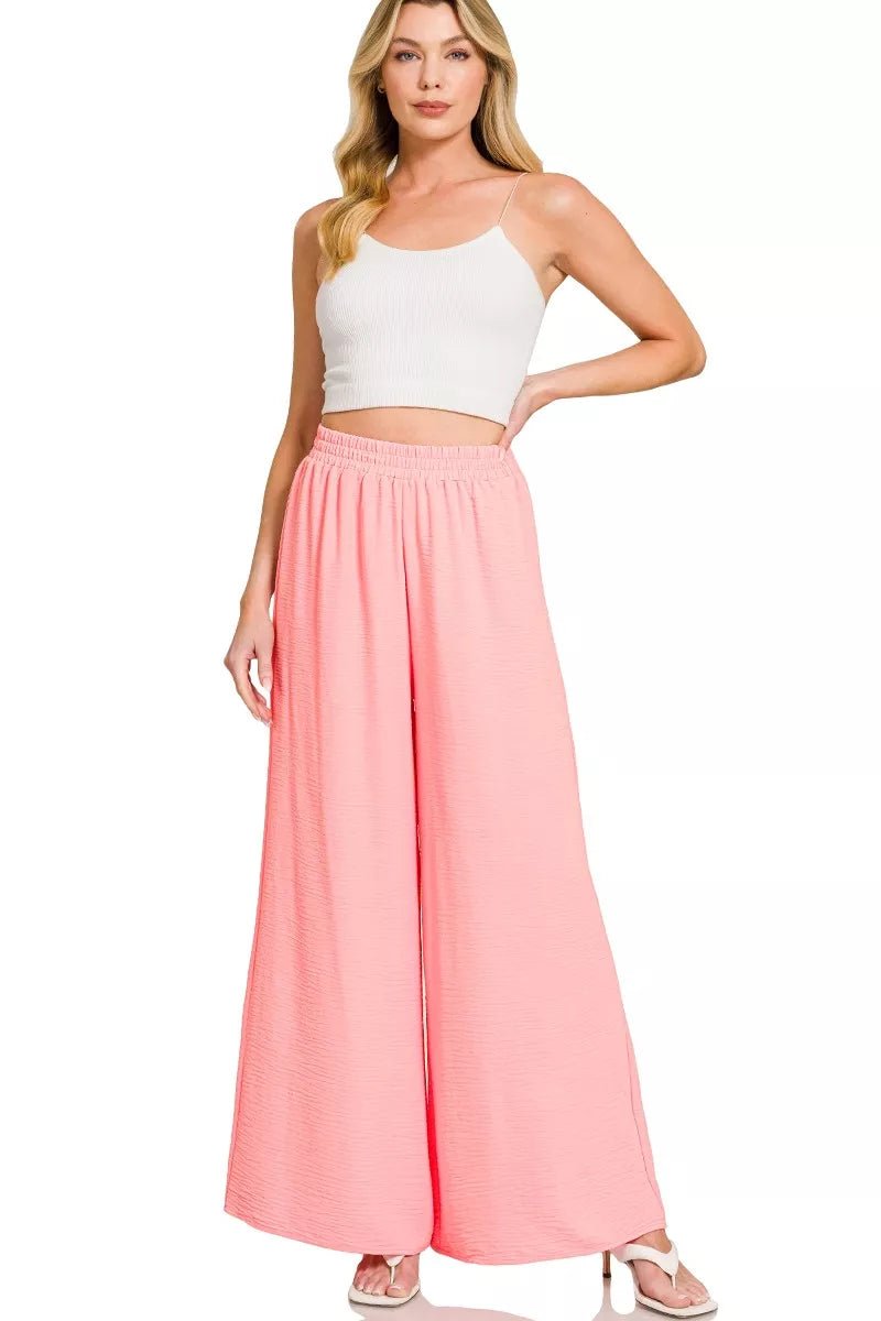 Zenana Woven Airflow Elastic Waistband Pants - DILARIA