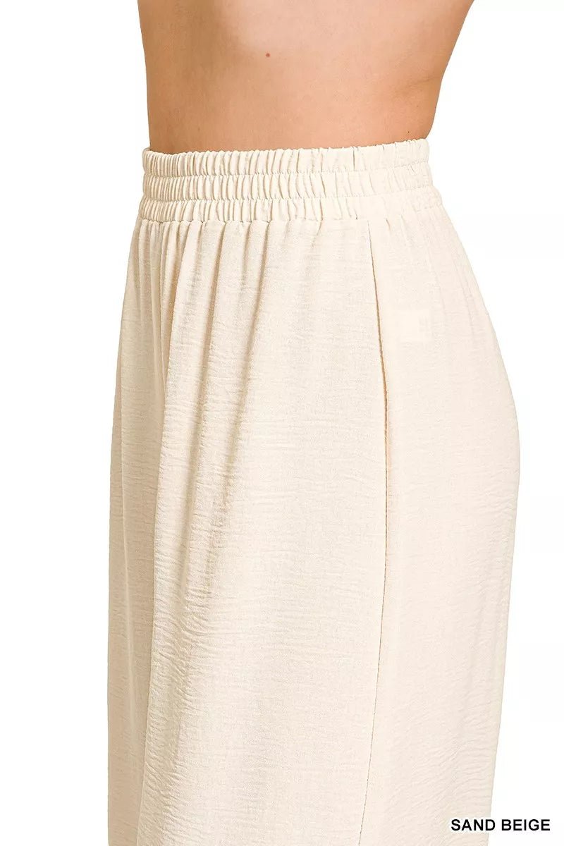 Zenana Woven Airflow Elastic Waistband Pants - DILARIA