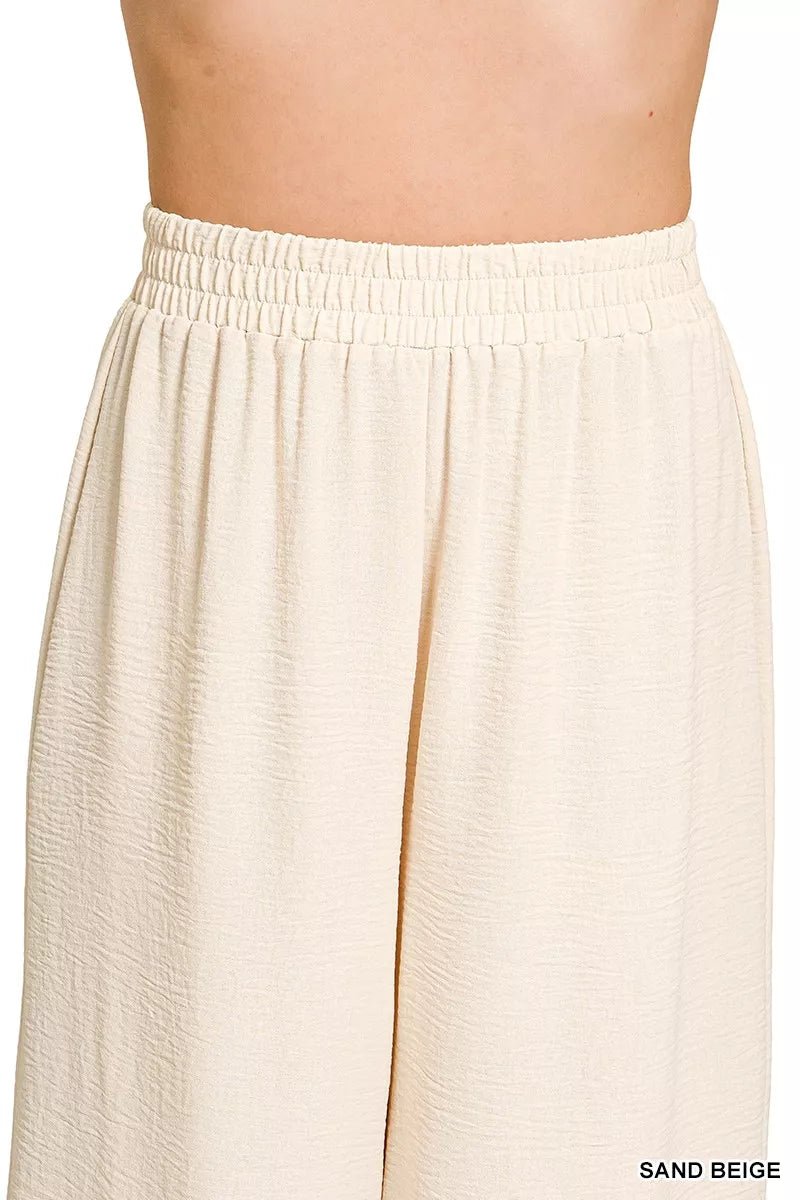Zenana Woven Airflow Elastic Waistband Pants - DILARIA