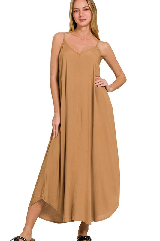 Zenana Woven Arc Hem Cami Dress With Flowy Pockets - DILARIA