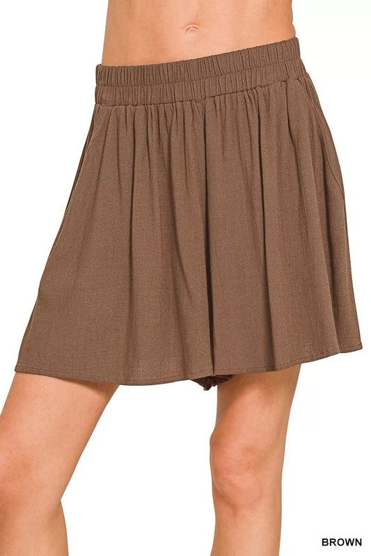 Zenana Woven Elastic Band Shorts With Pocket - DILARIA