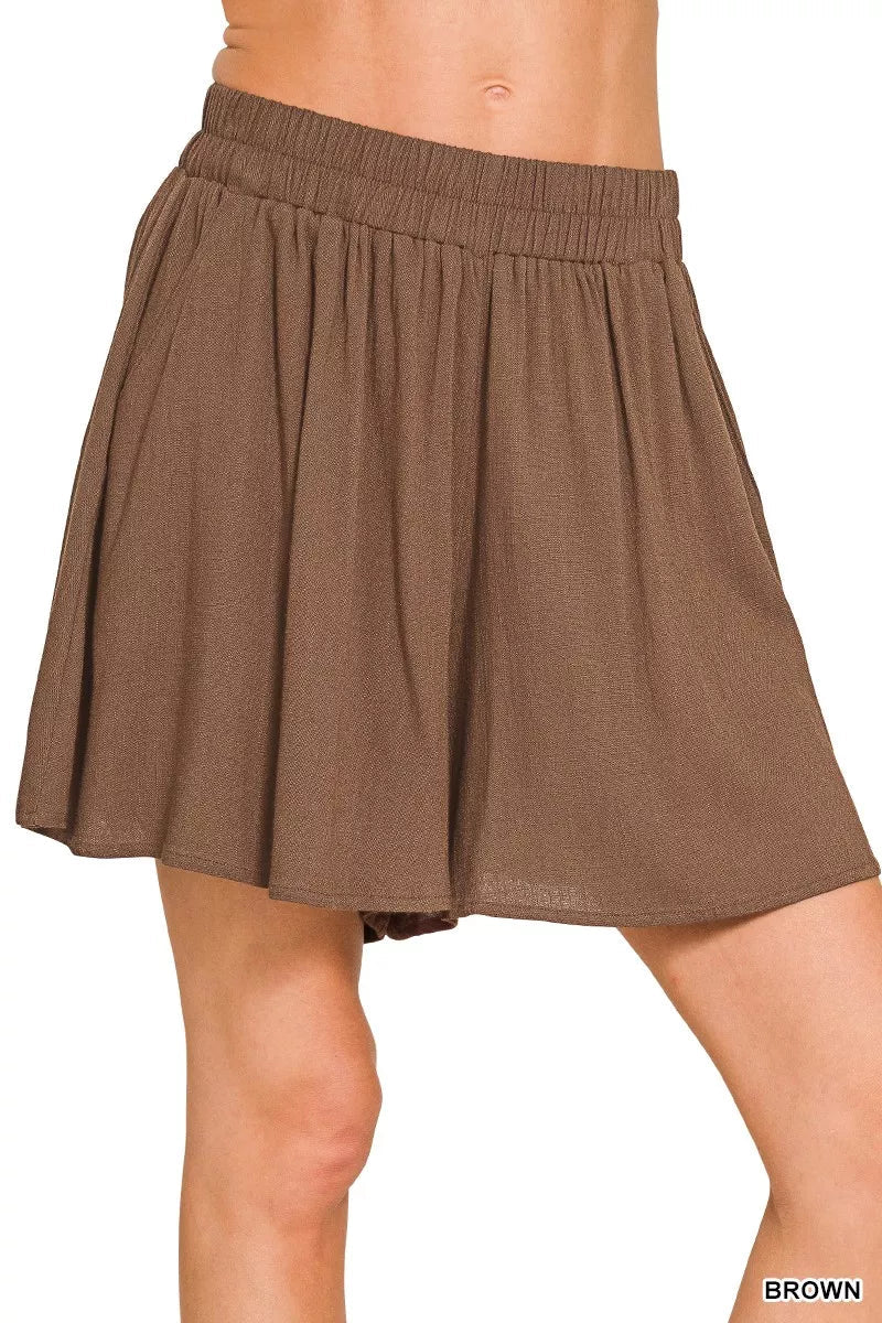 Zenana Woven Elastic Band Shorts With Pocket - DILARIA