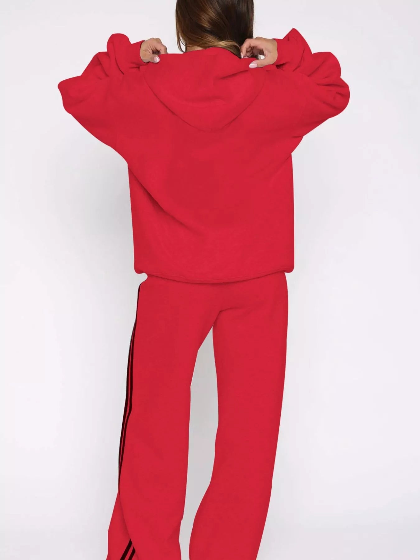 Zip Up Hoodie and Striped Pants Set - DILARIA