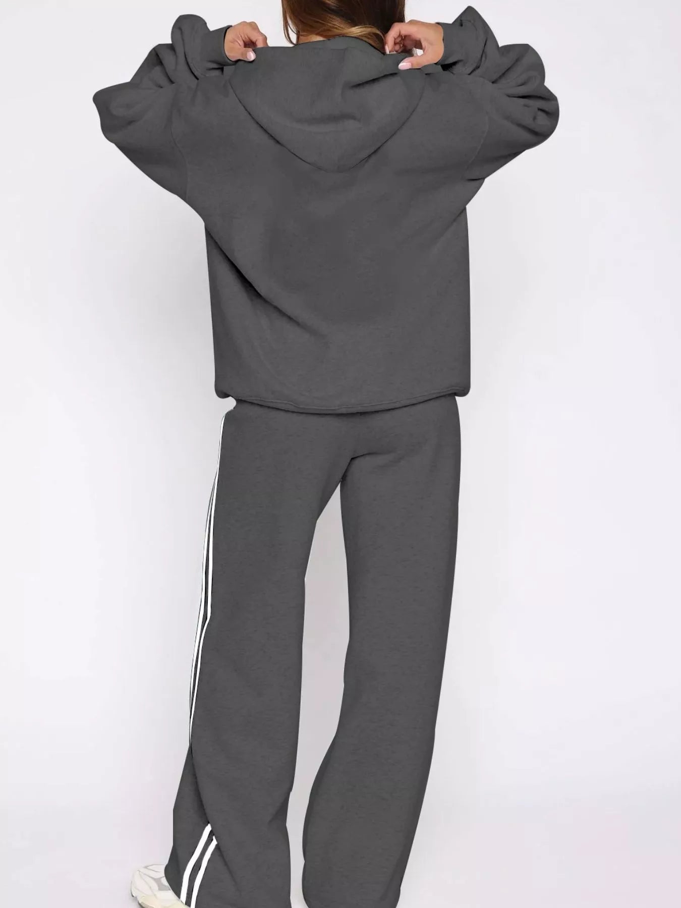 Zip Up Hoodie and Striped Pants Set - DILARIA