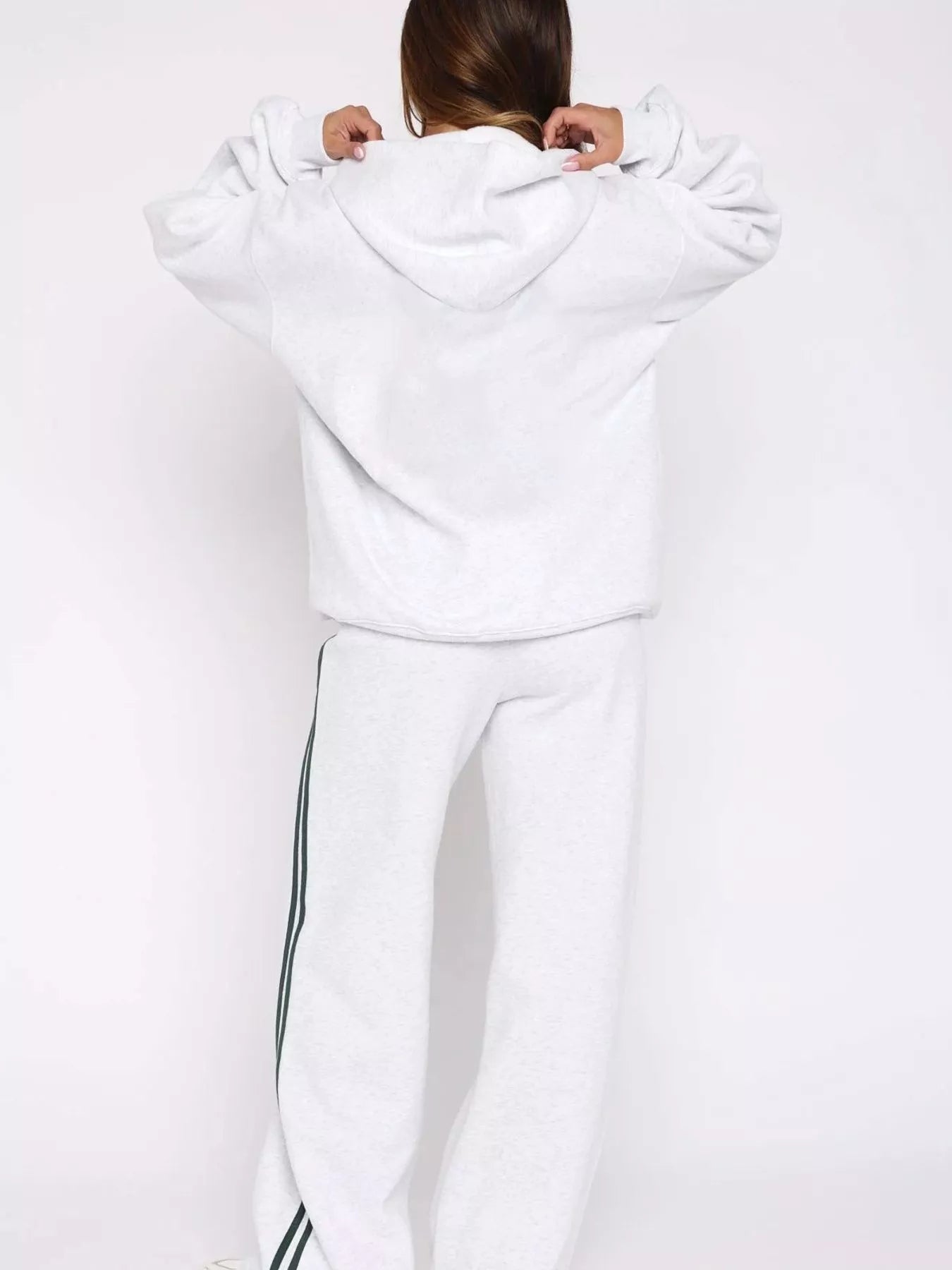 Zip Up Hoodie and Striped Pants Set - DILARIA