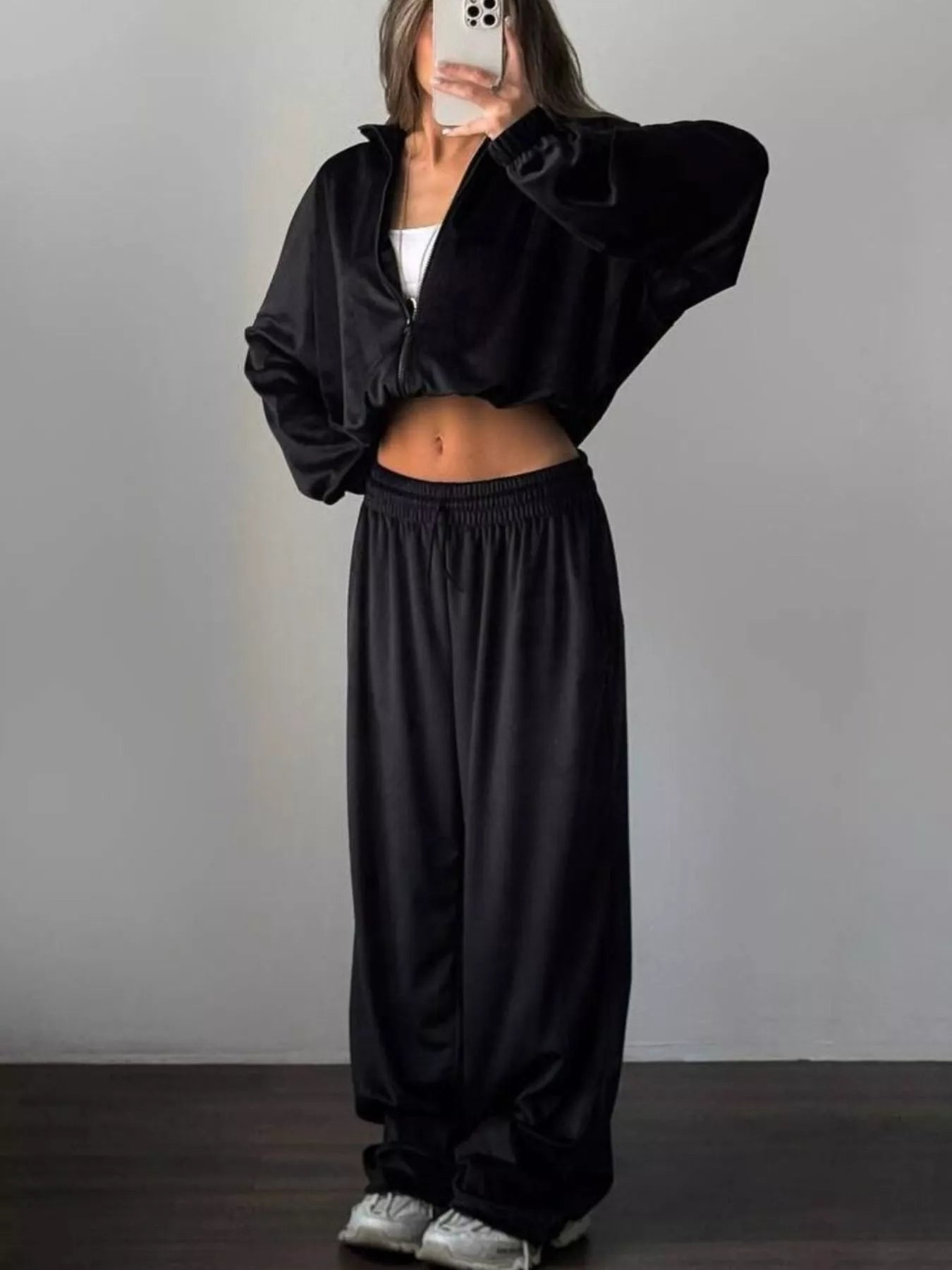 Zip Up Long Sleeve Outerwear and Pants Set - DILARIA